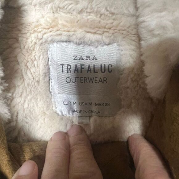 Zara Trafaluc Outerwear Brown Green Cozy Lined Jacket Sz M Poly/Nylon Shell - Picture 3 of 14